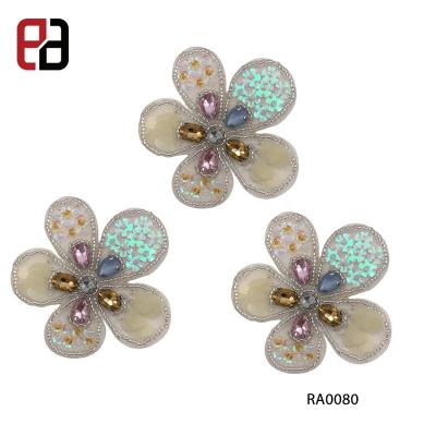 China 3D AB Color Flower Applique White Beaded Hat Dress Making Rhinestone Flower Patch for sale