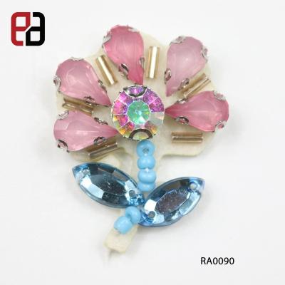 China 3D Rhinestone Pearl Pink Blue Flower Sew On Apparel Embroidery Applique Patches For Jackets for sale