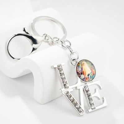 China Durable New European Horse Face Time Gem Pendant Fashion Diamond LOVE key chain fancy for sale