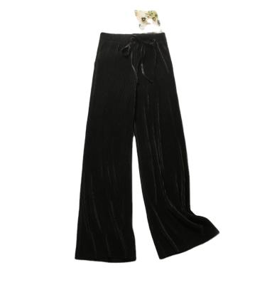 China Breathable Free Shipping Casual Elastic Pleated Pant Leg Pants Women Long Loose Wide Leg Pants High Waist for sale