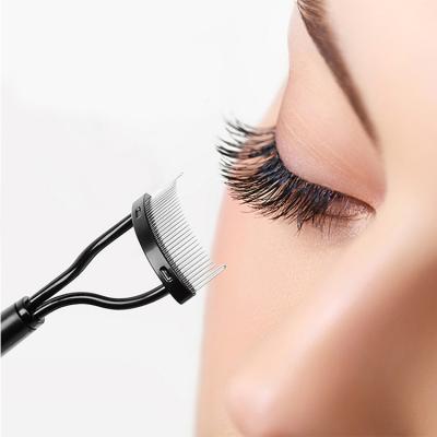 China Non-specific Portable Makeup Lash Brush Tool Beauty Lash Separator Foldable Mascara Curl Eyelash Curler Metal Eyelash Brush Black Comb for sale