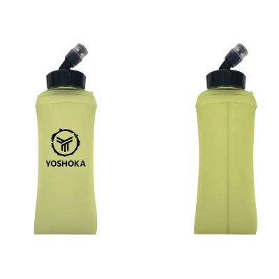 China Sports/running/traveling/rising/leisure free silicone TPU sports outdoor running water bottle YOSHOKA 300ml-500ml BPA collapsible collapsible soft flask for sale