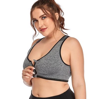 China Plus Size Zipper Up Front Plus Size Racerback High Impact Sports Bra For Women Workout Gym Fitness Running Yoga Wireless Seamless Padded Top for sale