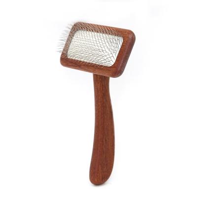 China OEM Baoli Sikat Peliharaan 120x178mm Large Dog Brush Slicker Handle Pet Grooming Steel Pins Pe Sustainable Professional Wooden Slicker Brush for sale