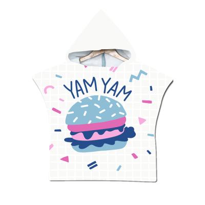 China Wholesale Burger Cartoon Tablet Surf Changing Hooded Beach Poncho Towel Cute Kids Bath Towel for sale