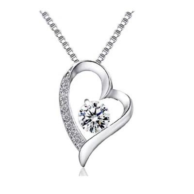 China Hot Selling High Quality S925 Sterling Silver Cubic Zirconia Love Heart Pendant Necklaces for sale