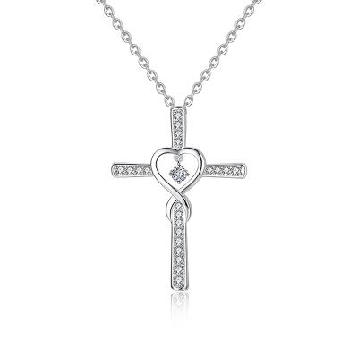 China Blessed 925 Sterling Silver Love Heart Women Infinity Jewelry Cross Pendant Necklace Nickel Free for sale