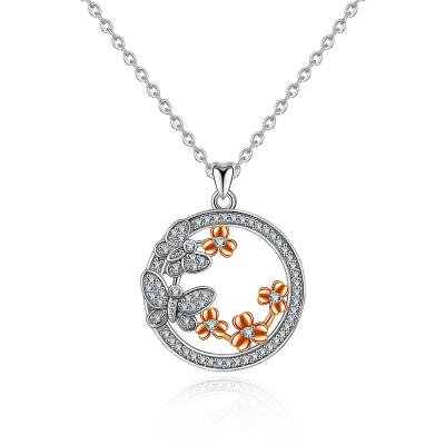 China Round Shape Women Necklace Butterfly Gold Plated Flower Nickel Free Customized Sterling Silver Pendant Necklace for sale