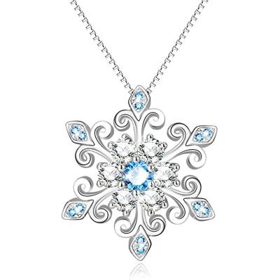 China Romantic Jewelry 925 Sterling Silver High Quality Blue Snowflake and White Flower Pendant Necklace for sale