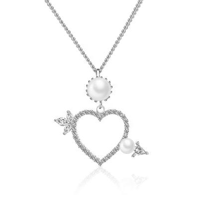 China Top Quality S925 Sterling Silver Cubic Zirconia Hollow Jewelry Clavicle Chain Heart Shaped Necklace for sale