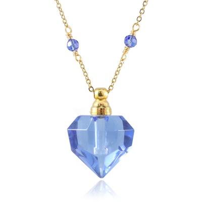 China High Quality Perfume Bottle Aromatherapy Essential Oil Crystal Heart Blue Pendant Necklace for sale