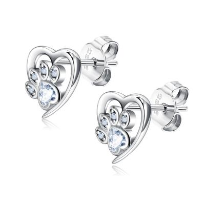 China High Quality Stud Earrings Set S925 Sterling Silver Mini Heart Pet Dog Cat Paw Print Stud Earrings for sale