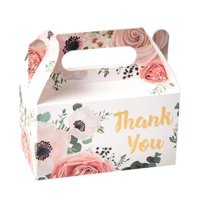 China Recycled materials thank you design box with flower pattern and handle is very suitable for weddings anniversary celebrations and parties for sale