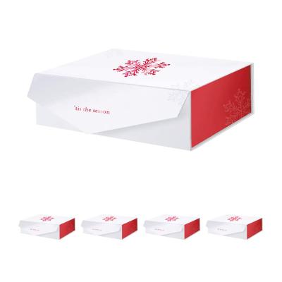 China Handmade Red Collapsible Strip Cover Gift Box Magnetic Attraction Pattern Snowflake Solid Storage Box for sale