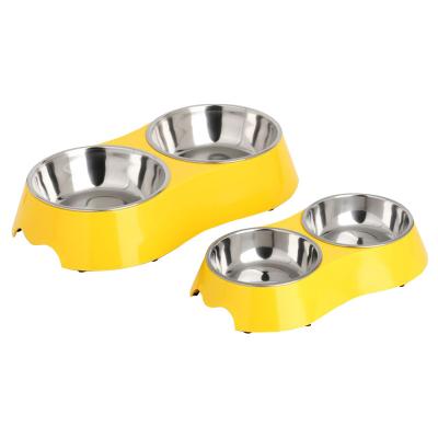 China Sustainable High Quality Melamine Dog Bowl Pet Stainless Steel Yellow Solid Bowl for sale