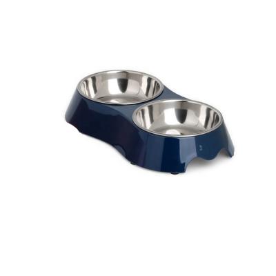 China Double Small Sustainable Melamine Stainless Steel Pet Bowl With Non-slip Rubber Feet Food Water Dish Feeder For Cats And Dogs Pets for sale