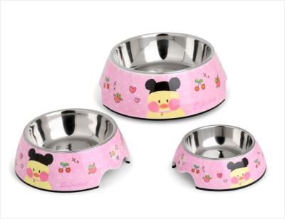 China Various Color Stainless Steel Rubber Ring Melamine Colors Printing Double Star Bowl Automatic Pet Non-Slip Available Bowl For Food Water for sale