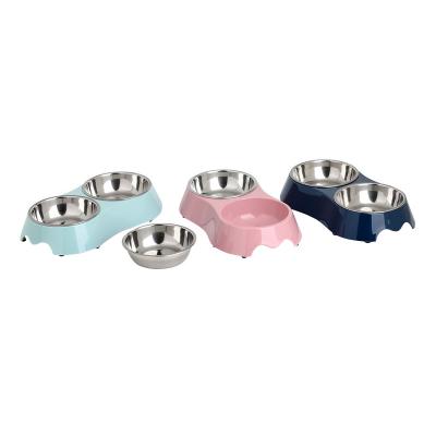 China Sustainable Wholesale Bone Shaped Stainless Steel Metal Double Feeder Cat Pet Dog Bowl for sale