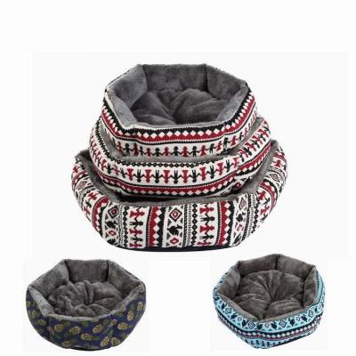 China Hexagonal Printed Breathable Canvas Pet Kennel Thickened Warm Dog Bed Soft Washable Dual-function Dog Nest for sale