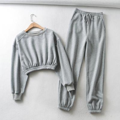 Китай Breathable Women Belly Crop Tops Extra Cropped Sweatshirts Sets Plain Blank Cotton Fleece Sweatshirts And Panty Sets Custom Women Sets продается