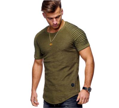 Китай Anti-pilling Mens Summer Fashion Short Sleeve Reach Bottom T-Shirts Casual Slim Fit Green Summer Wear Patch Fold Stripe T-Shirts продается