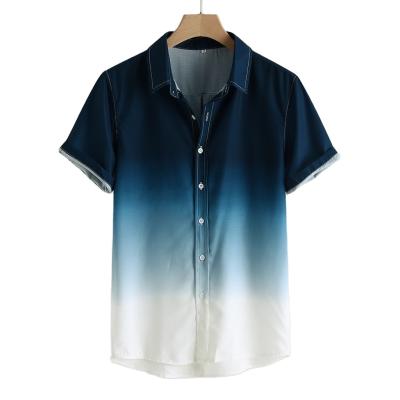 China Anti-pilling Men Cool Slim Beach Shirts Sublimation Print Hawaii Shirts Custom Gradient Color Shirts Manufacturer à venda