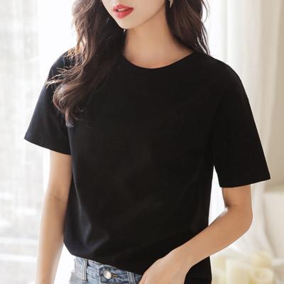 中国 Anti-Wrinkle Women Solid Color Cotton High Quality Street T-shirts Fashion Crewneck Combed Cotton Short Sleeve Tees Custom Made Plain Tops 販売のため