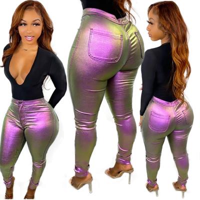 Китай Fashion Gradient Color Elasticity QUICK DRY Pencil Pants Shiny Zipper Button Women Pants Fabric Gaiters продается