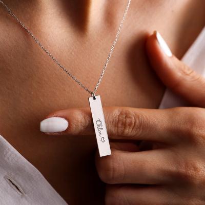 China CLASSIC Custom Name plate Engraved logo Fine Gold Plated Stainless Steel Bar Pendant Necklace Jewelry Women's Accessoires for sale