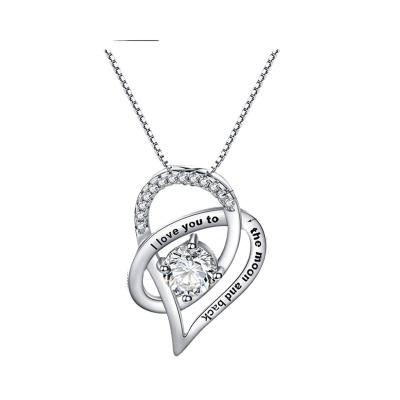 China CLASSIC Wholesale High Quality Luxury I love you to moon and back Aaa zircon heart shape gift necklace Jewelry Women for sale