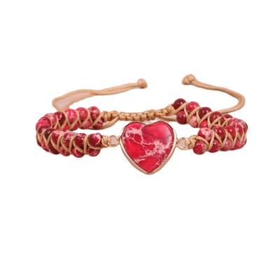 China Vintage Wholesale High Quality natural stone heart charm attach beads adjustable cord bracelet for Women for sale