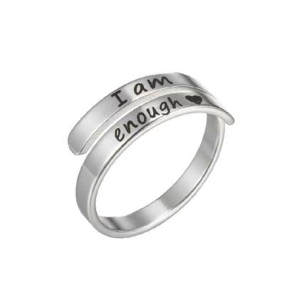 China CLASSIC 18K gold I am enough Hot sale design Adjustable Ring Stainless steel Jewelry for sale