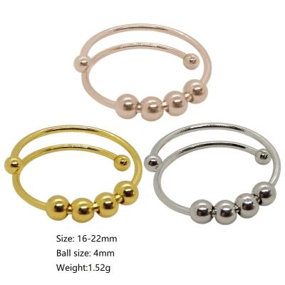 China CLASSIC High quality hot selling 4 Shiny Beaded balls adjustable ring Stainless steel Jewelry for women for sale