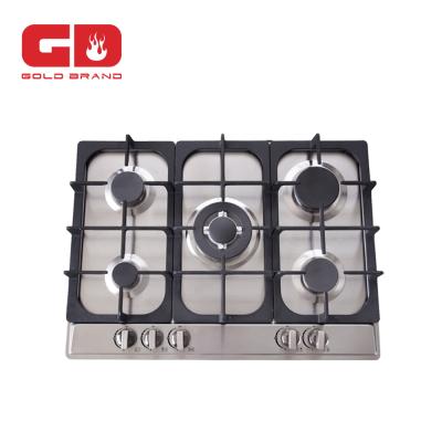 China Stainless Steel 5 Burners Gas Stove with 201/304 Stainless Steel Panel for Kitchen for sale