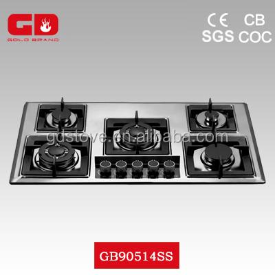 China Newest Convenient Stainless Steel 5 Burner Cast Iron Butterfly Gas Stove Cast Iron Grill Gas Burner With Aluminum Bar for sale