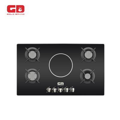 China Commercial 5-burner built in gas hob with black glass hot plate covers for sale