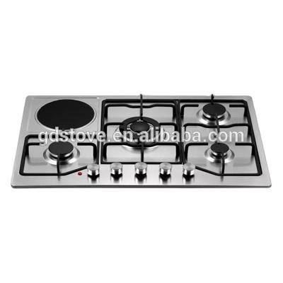 China Newest Hotel 5 Burner Gas Hob With Electric Burner SS Covers for sale