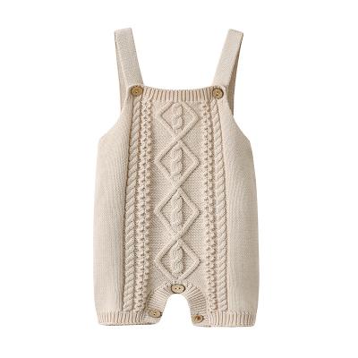 China Baby Diary Clothes 2021 Overall Beige Braided Baby Kids 100% Cotton Knitted Romper Knit Overalls For 0-24Month for sale