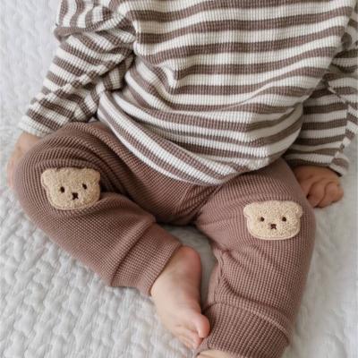 China Baby Diary Clothes 100% Cotton Waffle Lovely Bear Long Sleeve Baby Romper Pants Set Baby Clothing for sale