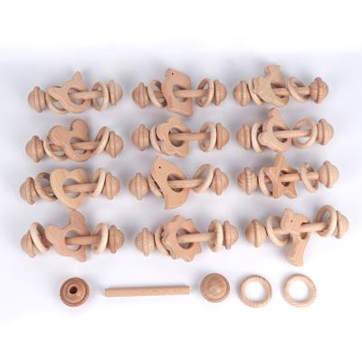 China Wholesale Durable Beech Wood Rattle Baby Teething Toys Toddler Teething Wooden Rattles for sale