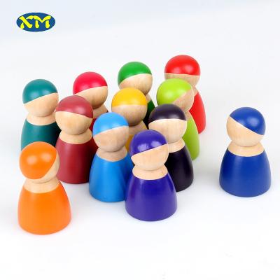 China Eco-Friendly Montessori Peg Dolls Rainbow Colored Wooden Pretend Play For Kids for sale