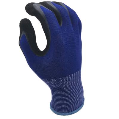 China CE EN388 Sandy Nitrile Coated Anti-Slip Cheap Blue Polyester Nylon Gloves for sale