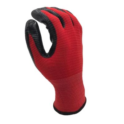 China New Products Anti-Slip 13 Gauge Work Labor Resources Black Red Hand Gloves Wave Zebra Stripe Nitrile Coated Gloves for sale