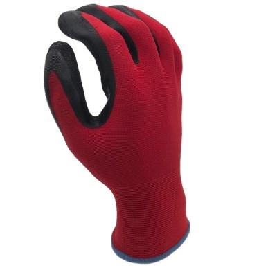 China Anti-slip work glove en388 13gauge polyester lined latex gloves crinkle latex coated gloves for sale