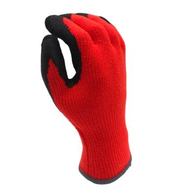 China Wrinkle Anti-Slip Red Latex Coated Terry Lined Winter Acrylic Work Gloves for sale