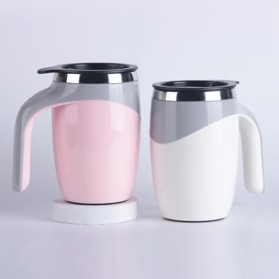 China 14oz 400ml PP Plastic Sustainable Auto Self Stirring Coffee Tumbler Mug Double Wall Stainless Steel Thermal Milk Mug With Lid Handle for sale