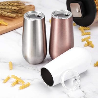 China Wholesale Custom 6oz Viable Insulated Double Walled Stainless Steel Cup Tumbler Champagne Egg Shape Wine Mug With Lid for sale