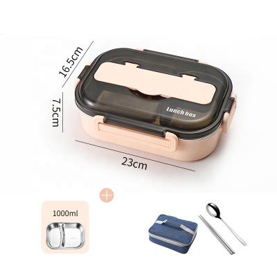 China Bento Double Walled Vacuum Stainless Heatable Thermal Steel Lunch Box With Portable Insulated Bag for sale