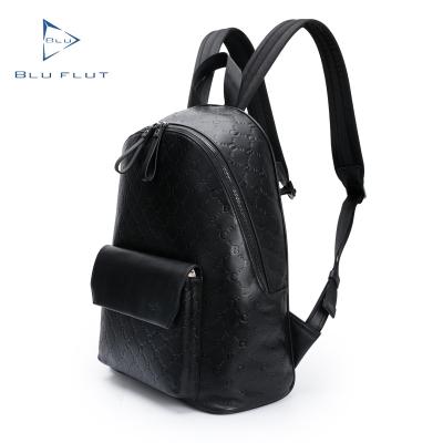 China Custom Black Genuine Leather Waterproof Duffel Bag Men Laptop Backpack Travel Leather Bag With Full Logo Embossed Rucksack for sale