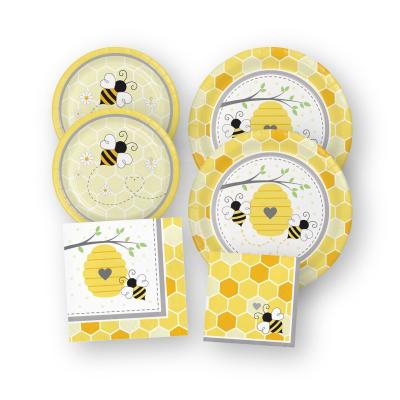 China HAWIN 16 Guests Theme Party Tableware Set Paper Kind Tell Bee Baby Shower Dishes Napkins for sale